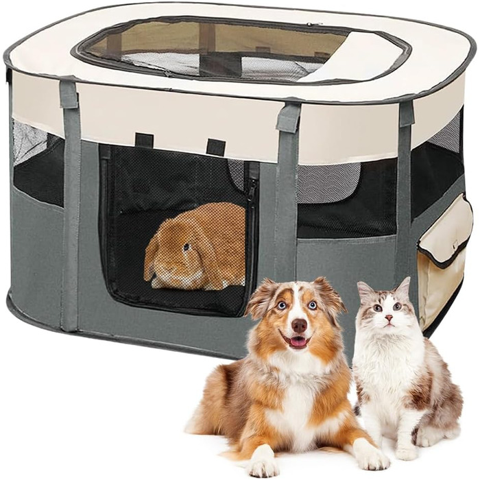 Клітка-забіг для цуценят та собак, складана, сірого кольору, 70x55x40 см