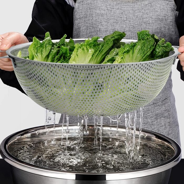 Ніж Sieb Homikit, нержавіюча сталь, сито для макаронів з ручками, мікроперфороване Ø, сито для стікання/миття/проціджування/миття, нержавіюче, здорове та придатне для миття в посудомийній машині (3, 28+22+16 см)