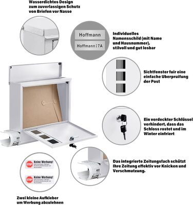 Поштовий ящик Zedelmaier Anthrazit RAL 7016 з газетницею та індивідуальним табличкою з нержавіючої сталі та 3D номером будинку, сучасний, стійкий до погодних умов, подвійне порошкове покриття