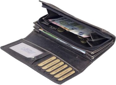 LEAS Women's Long Wallet Natural RFID Protection Genuine Leather, Dark Brown Vintage Collection
