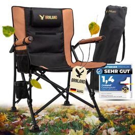 Крісло кемпінгове складне чорно-коричневе, до 150 кг, дихаючий сітчастий матеріал, з бічною кишенею, подушкою та підсклянником - для риболовлі, пляжу, кемпінгу