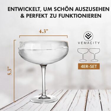 Набір з 4 елегантних келихів для Еспресо Мартіні Vemacity | Ручна робота | Келихи для шампанського, коктейлів, Маргарити | Ідеально для подарунка