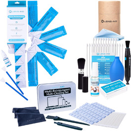 Набір для чищення камери LENS-AID 8-в-1: для об'єктивів, камер повного формату та APS-C. З рідким очищувачем, мікрофіброю, стайками, серветками, стиком, повітряним насосом та іншим.