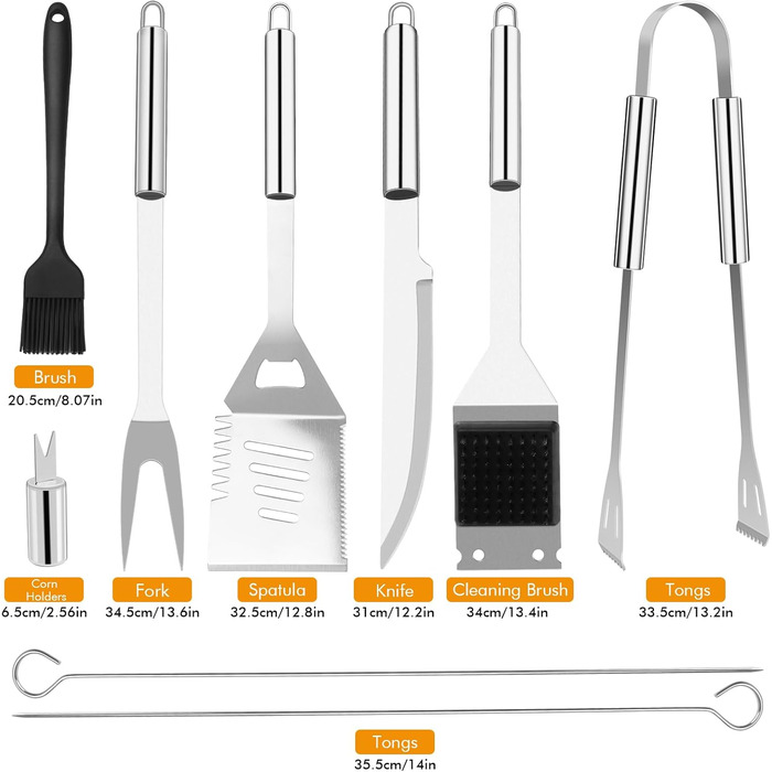 Набір гриль-посуду, нержавіюча сталь, професійний інструмент для гриля, ідеальний подарунок для чоловіків (15 предметів)