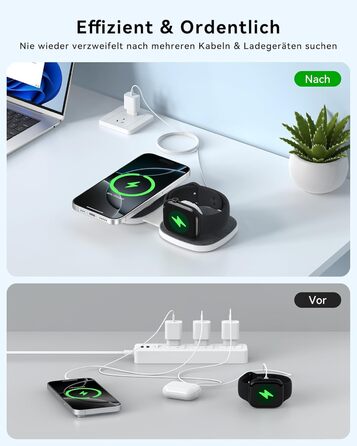Зарядна станція 2-в-1 для Apple Watch та iPhone MagSafe (20W, чорна) - сумісна з iPhone 17e/Air/17/16/15/14/13/12, Apple Watch Series 11/10/9/8/7/6/5/4/3/2/SE/Ultra, AirPods