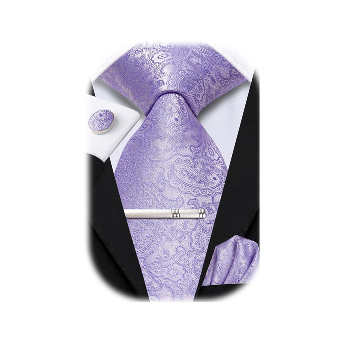Набір крават-метелика для чоловіків Hi-Tie: краватка-метелик, нагрудна хустинка, застібка, запонки. Ідеально для весілля та офіційних заходів (фіалковий, візерунок пейслі)