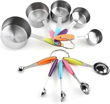 FBHappiness Measuring Spoon Set, Stainless Steel Measuring Spoon, Measuring Cup, 10-Piece Set with Scale, Measuring Spoon for Coffee Aroma, Baking Tool (Color: Multicolor, Size: 10 Pieces) (Multicolor, 10 Pieces)