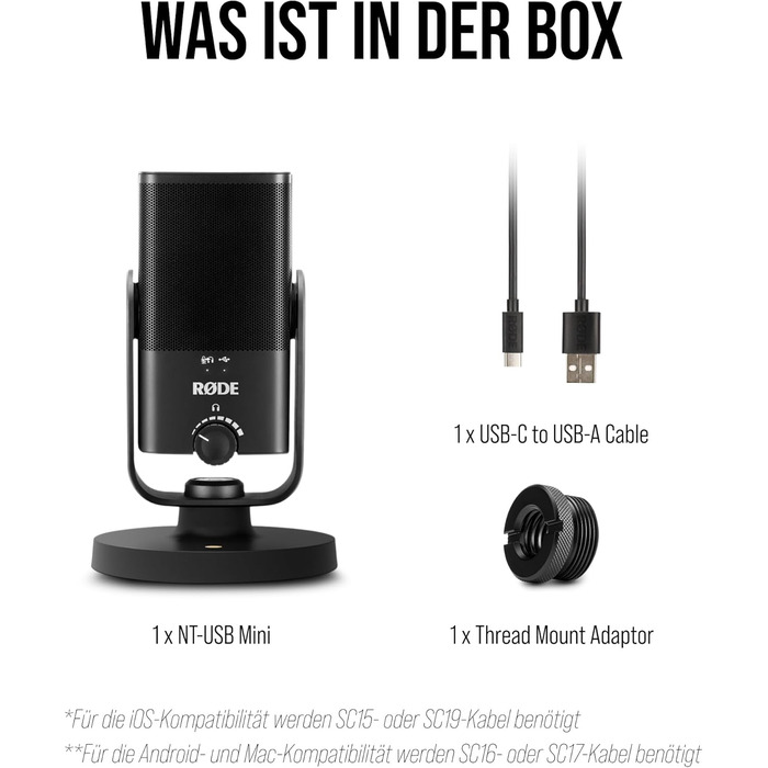 RØDE USB-мікрофон: студійний конденсаторний мікрофон для подкастів, стрімінгу, геймінгу, музичного виробництва, вокалу та інструментів (чорний)