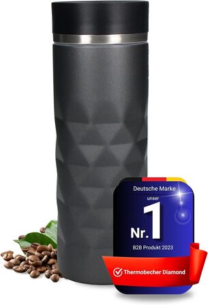Термокружка Diamond з нержавіючої сталі Elasto Premium | 450 мл | Зберігає тепло та холод | Без BPA | Матова, блискуча (Шифер сірий)