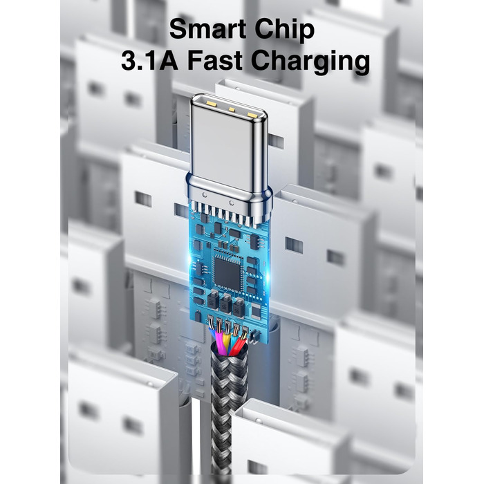 Кабель USB-C 2 шт. (2M+2M, сірий) для Samsung Galaxy: швидка зарядка 3.1A, Nylon, USB-A на USB-C