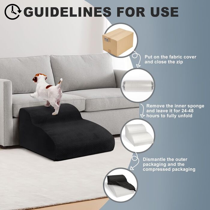 Сходинки для собак маленьких порід, 2 сходинки для ліжка та дивана, знімний чохол, чорний колір