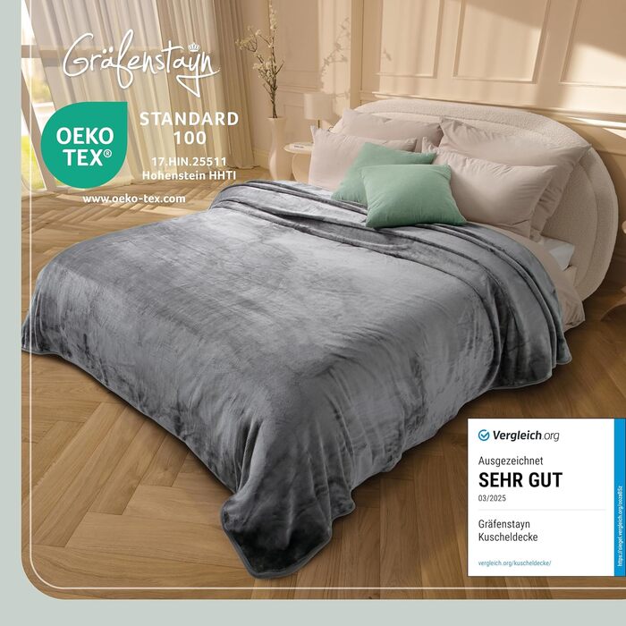 Плед Gräfenstayn® Kuscheldecke Cashmere-Feeling: м'який та пухнастий, 150x200 см, 220x240 см, світло-сірий