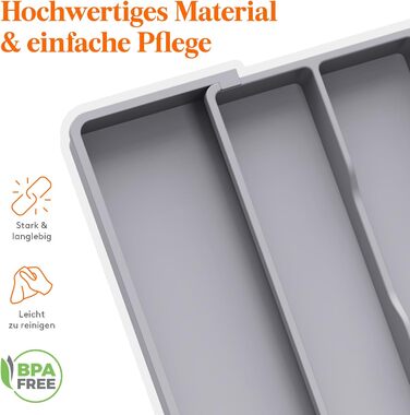 Органайзер для столових приборів Lifewit в шухляду, розширюваний 33-57 см, сірий - пластиковий тримач для ножів, виделок, кухонний органайзер 38 см