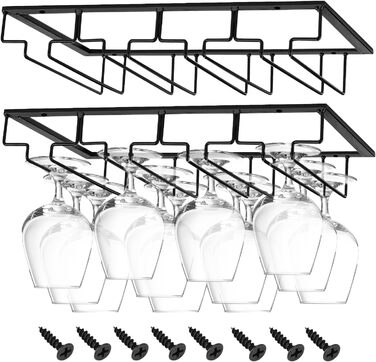 Тримач для келихів вина JMIATRY (2 шт.) - настінний, металевий, чорний (41x23.5x6 см)