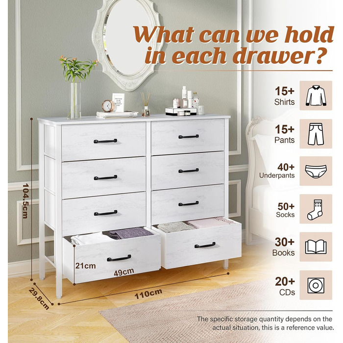 LYNCOHOME Dresser with Drawers, Fabric Chest of Drawers, TV Stand Sideboard with 6 Fabric Drawers, Storage Cabinet Bedroom Chest of Drawers Kitchen Organizer Furniture for Office Hallway (White-4*2l-uk)