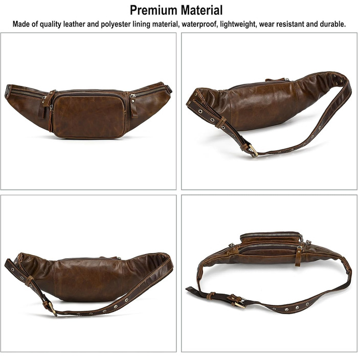 Чоловіча поясна сумка з натуральної шкіри Luufan, колір кавовий