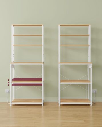 Стелаж кухонний VASAGLE з розетками, 6 полиць, гачки, сталевий каркас, 40x60x167 см, золотий дуб + білий, KKS124Y01 60B