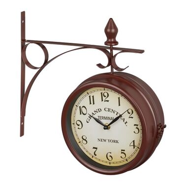 Relaxdays Double-Sided Train Station Clock in Brown