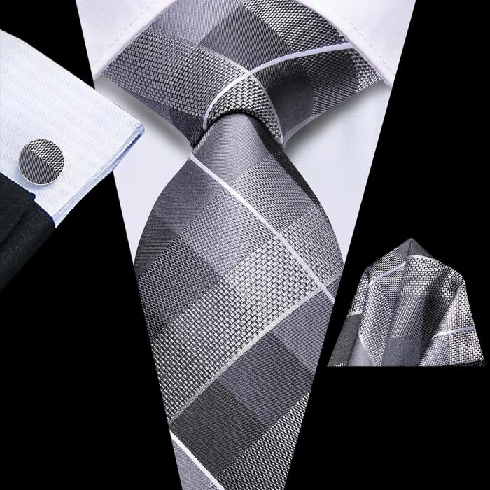 Чоловіча краватка Hi-Tie: чорний, рожевий, синій, зелений візерунок павліконі, клітинка, смужка, крапки. Комплект з кишеньковим хустиною та краватковою застібкою для весілля, офіційних заходів та бізнесу