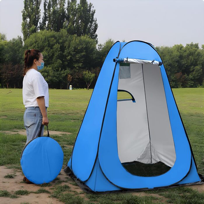 OUUTMEE Pop-Up Shower Tent - Portable Changing Room for Beach, Outdoor UV Protection - Camping Shower Tent for Hiking, Beach, Camping, Picnics, Fishing - 150x150x190cm Blue