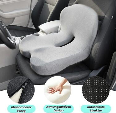 Ортопедична подушка для сидіння Urban Deco з підлокітником, ергономічна спинка з піною з пам'яті, подушка для офісного крісла, автокрісла, інвалідного візка, чорно-сіра, 1 шт. (Сіра)