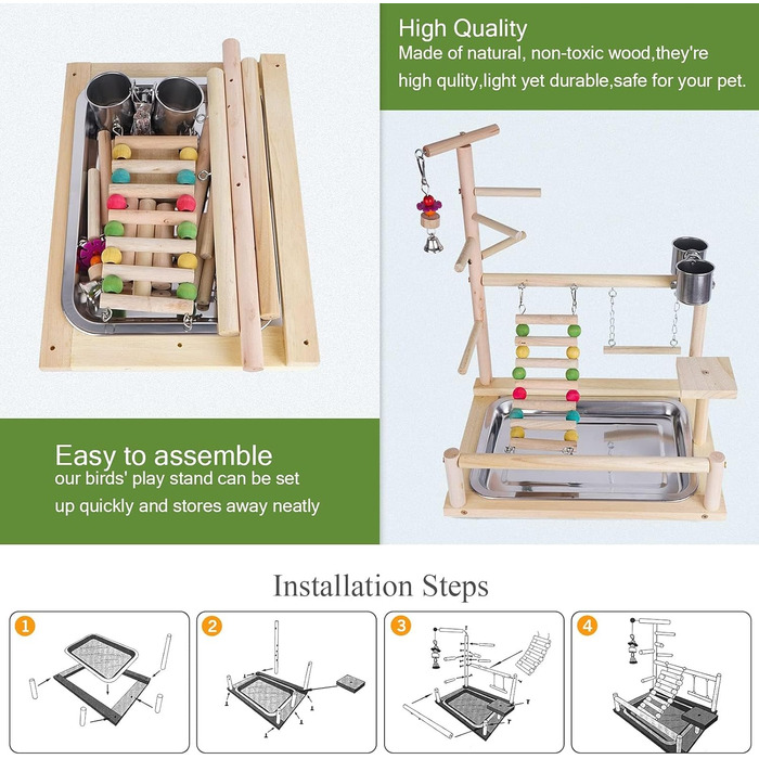Parrot Playstand, Bird Playground, Parrot Bird Play Area, Parrot Bird Stand Bird Playground for Bird Cages, for Budgies and Cockatiels (37 * 26 * 44CM)