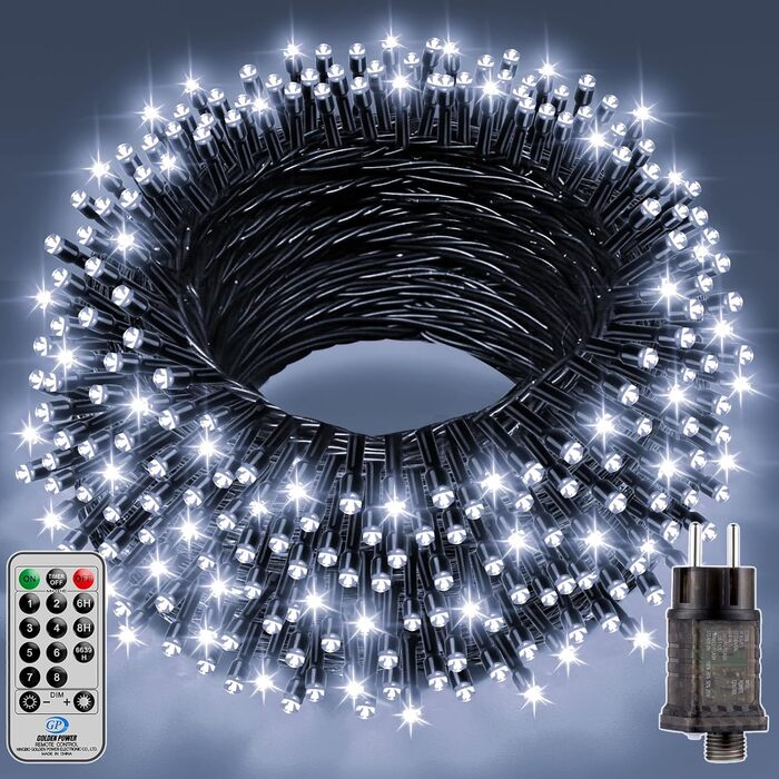 LED гірлянда на ялинку: 250 LED, тепле біле світло, 50 метрів. Водостійка гірлянда для дому та саду з 8 режимами та таймером. IP44, для прикраси на Різдво
