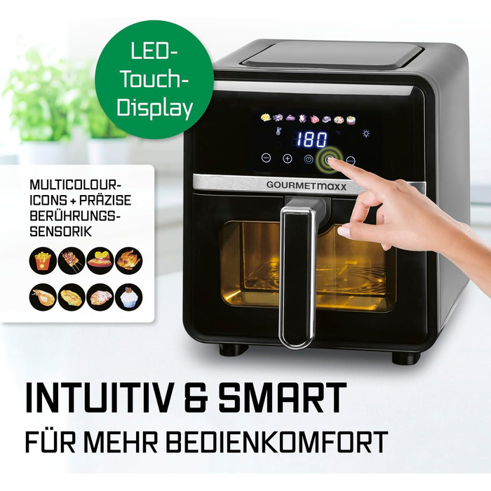 Фритюрниця без олії GOURMETmaxx 4.5L з цифровим дисплеєм, таймером та захистом від перегріву, чорна