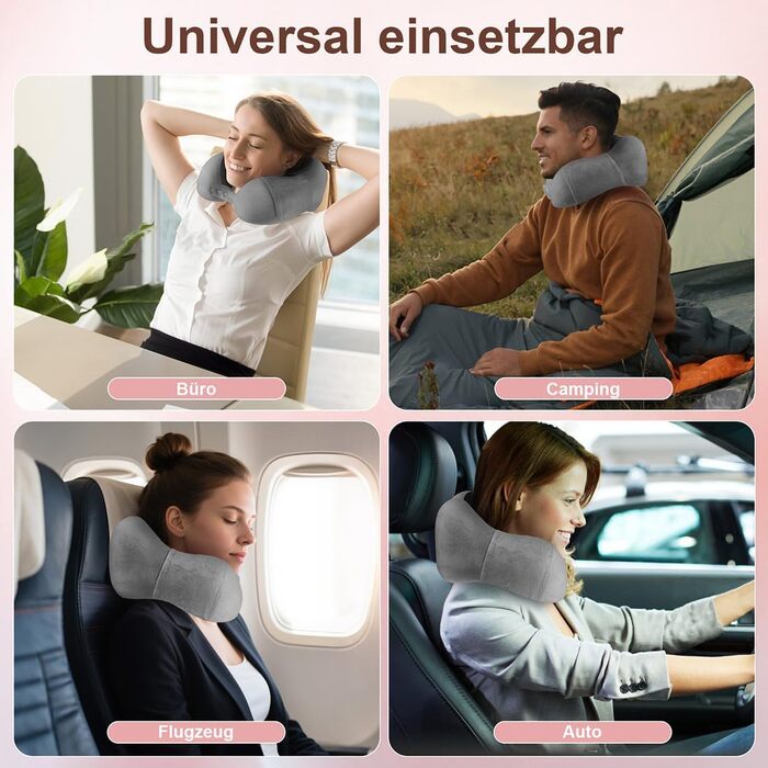 Подушка для шиї в літак та авто з ефектом пам'яті (Memory Foam), набір для подорожей: маска для сну, беруші та сумка, сіра