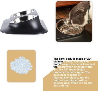 Підвищений годівниця для кошенят та цуценят, з нержавіючої сталі, на підставці, під кутом 15°, протиковзка, для котів та маленьких собак, подвійний миска