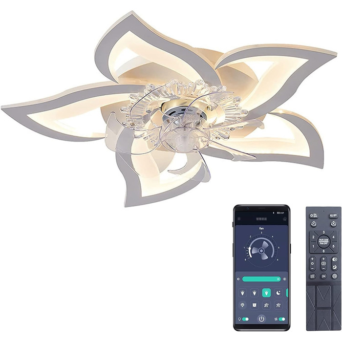 Тихий стельовий вентилятор з підсвічуванням Leise, LED, диммування, 5 ламп, 69 см, білий