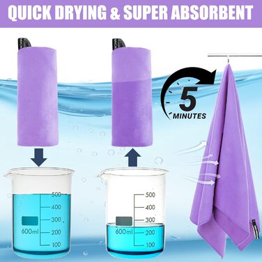 Набір рушників Neerow з мікрофібри (3 шт.): великий (152x76 см), фітнес (80x40 см), маленький (30x30 см), фіолетовий