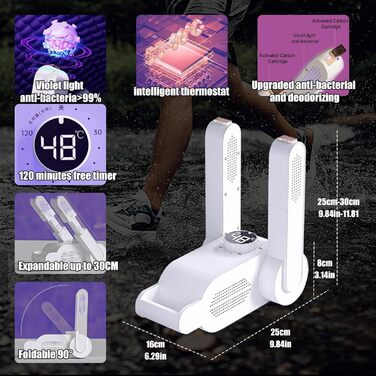 Електричний сушильник для взуття з цифровим дисплеєм, нагрівач для дитячого взуття, вентилятор, сушильник для кросівок, шоломів, черевиків, підігрівач ніг, сушильник для взуття, Озон + UV-світло + активоване вугілля, потрійний антибактеріальний захист, бі