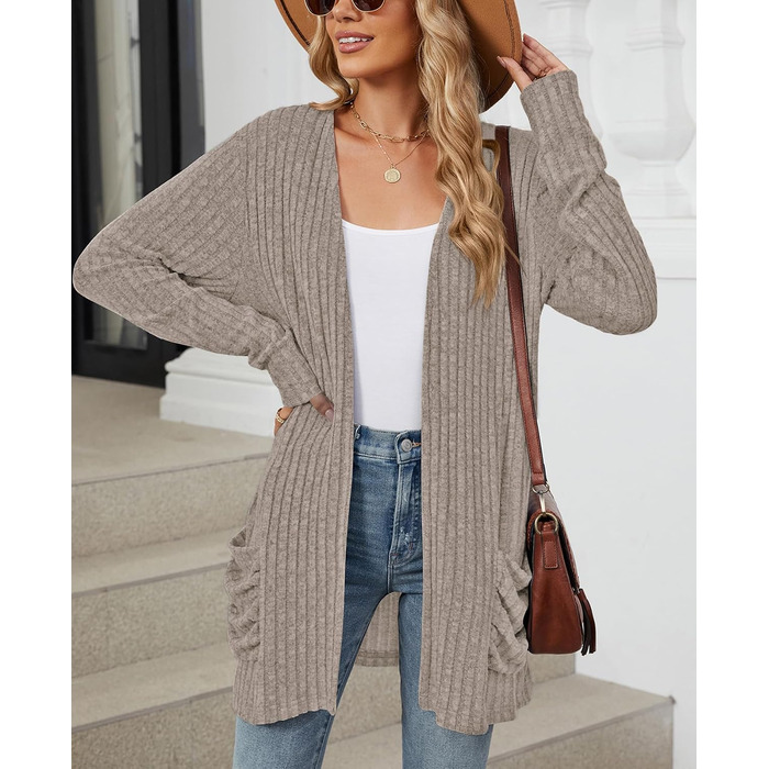 Кардиган жіночий Strickjacke Eegant в'язаний з еластичної тканини, з кишенями, колір хакі, розмір XXL