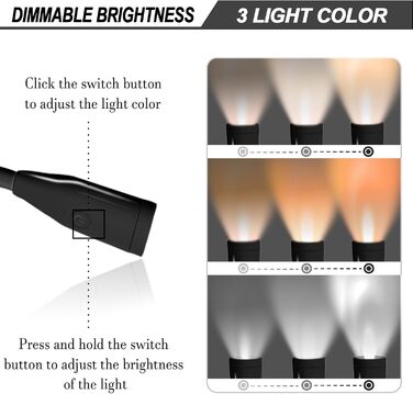 Ліхтарик для читання Schwarze Hals LED, USB акумулятор 1000mAh, 3 режими яскравості, для рукоділля, ремонту, шиття, майстерні, риболовлі, чорний