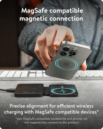 Зарядна станція Mous 3-в-1 MagSafe сумісна: Бездротовий зарядний пристрій для Apple Watch, iPhone 17/16/15/14, Pixel 10, Samsung Galaxy S26/S25 та AirPods
