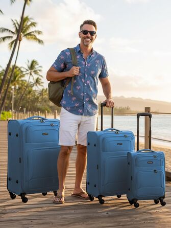 Набір валізак Smartbox 3-в-1 для жінок та чоловіків | Легкі та міцні валізи-ролери, якісний softcase, 4 колеса та кодовий замок | Розширювані валізи (Edition 04) Slate-blue