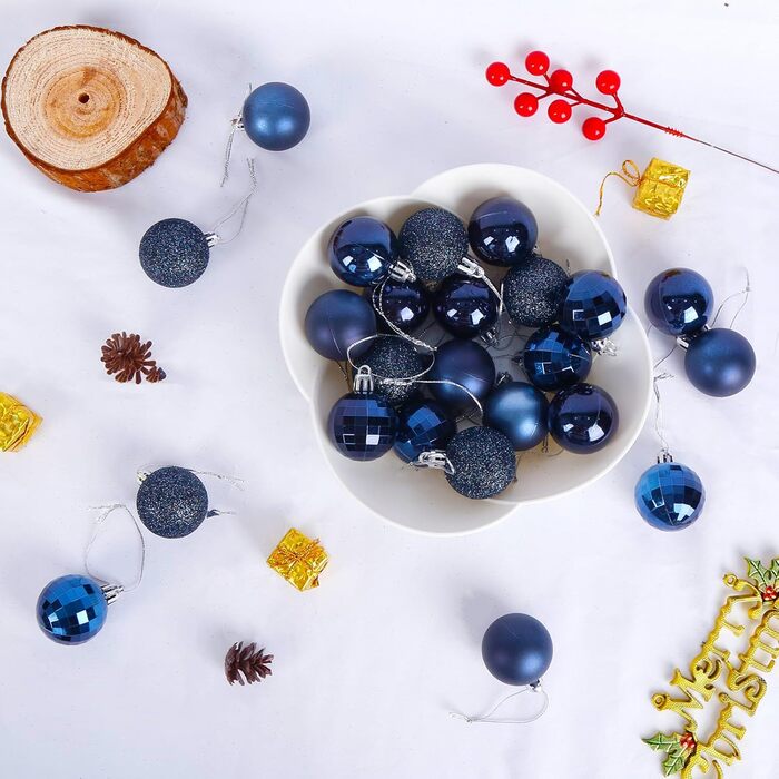 24 штуки новорічних кулі 4 см, пластикові, неб'ючі, для прикраси ялинки, синього кольору