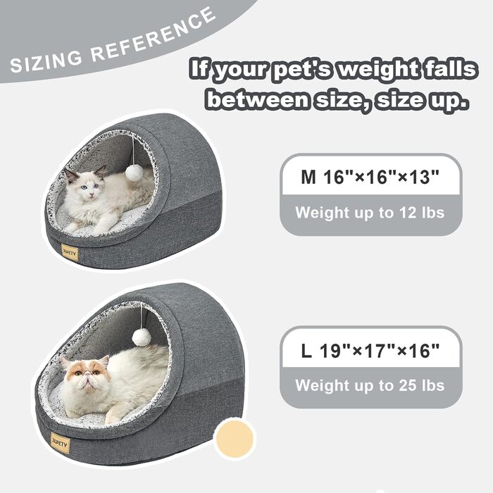 Jiupety Cat Cave, Cat House, Cat Basket, Cat Bed with Non-Slip Bottom, Cat Bed with Washable Detachable Cushion, M (16.1 x 16.1 x 13 inches), Dark Gray