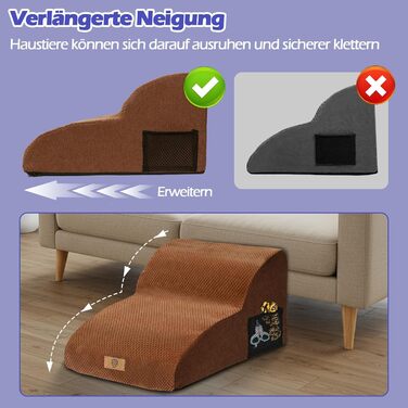 Сходинки для собак Eukue - 2 сходинки для маленьких собак, для ліжка та дивану, з високощільним пінополіуретаном, портативні, знімний, пральний чохол (білий) (коричневий)