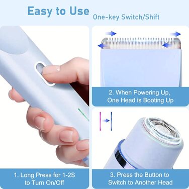 Електричний жіночий епілятор 2-в-1, Dual-Head, вологостійкий для обличчя, тіла, ніг та бікіні (Блакитний)