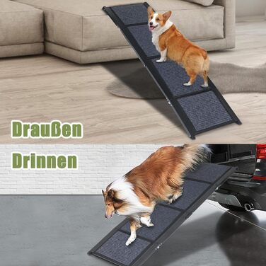 Рампа для собак SMONTER 180 см, автоскладана, з високоякісним покриттям, для легкових, вантажних автомобілів та SUV. Підходить для великих та середніх собак, чорного кольору.