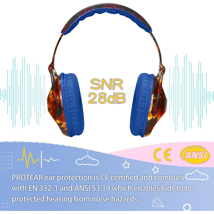 Навушники для захисту від шуму для дітей з аутизмом, SNR 28 dB. Ідеально для феєрверків та концертів.