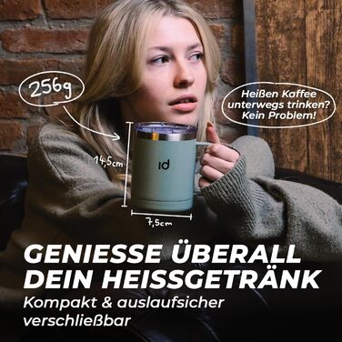 Термокружка IceDrop® з нержавіючої сталі, 330 мл, з кришкою. 100% захист від протікання. Зручна термокружка для гарячих та холодних напоїв, з ручкою. Ідеально для подорожей - чорна