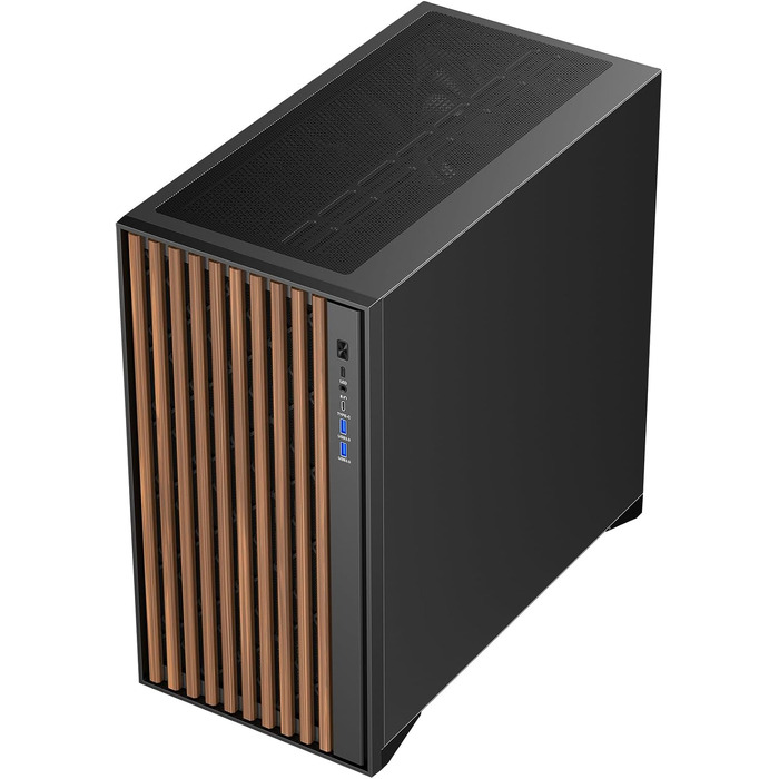 Ігровий корпус Itek Woody Gaming Tower ATX, 3x14см вентилятори, USB 3.0, Type-C, дерев'яна передня панель, загартоване скло, чорний