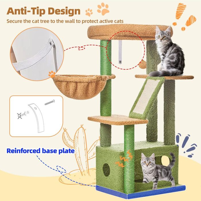 Кігтеточка Taoqimiao Klein, 98 см: котячий будиночок, корзина, 4 стовпчики, м'ячі, зелений (MS029SW)