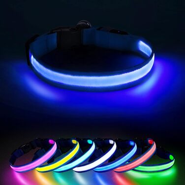Світлодіодне нашийник для собак Jewyow 7-в-1, багатоквітний, USB-C, водонепроникний, для малих, середніх та великих собак - Синій, M
