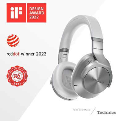 Навушники Bluetooth Technics EAH-A800E-S сріблясті з шумозаглушенням та мікрофоном, складані, Over-Ear