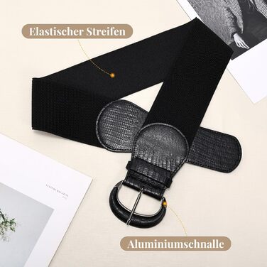 Жіночий широкий еластичний ремінь WERFORU для суконь та костюмів, чорний, обхват талії 94-107 см