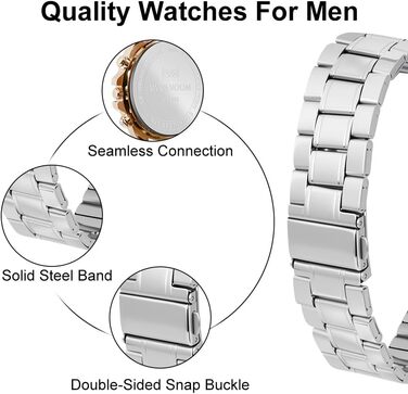 Годинник чоловічий OFF-CUP: аналоговий кварцовий хронограф з водонепроникним браслетом з нержавіючої сталі, з датою. Модний годинник для повсякденного та ділового стилю, класичний елегантний подарунок (рожево-золотий/білий)